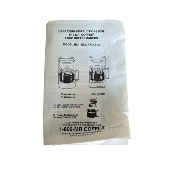 Mr. Coffee 4 Cup Automatic Drip Coffee Maker Model BL4 White Vintage 1993 - Picture 6 of 10